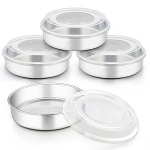 lot 5849 image: TeamFar 8 Inch Cake Pan, Stainless Steel Tiers Round Baking Cake Pans with Lids, Healthy & Heavy Duty, Dishwasher Safe & Easy Clean, Mirror Polish & Smooth Edge, Set of 8 (4 Pans  4 Lids)