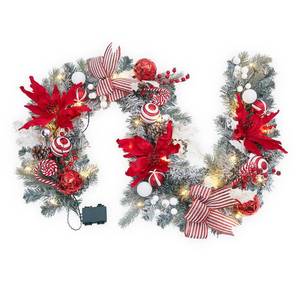 lot 5851 image: FairyLee 6ft Battery Operated Christmas Garland with 20 LED Lights & Timer, Pre-Lit Artificial Garland for Mantle, Staircase, Table, Indoor Outdoor Xmas Holiday Decor,Red Flower
