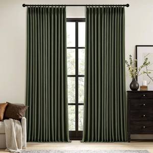 lot 5858 image: MIULEE Olive Green Pinch Pleated 100% Blackout Linen Curtains 96 Inch Length 2 Panels Set, Black Out Memory Trained Pleat Curtains Light Blocking Room Darkening Drapes for Bedroom Living Room Window