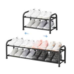 lot 5859 image: ENJOYBASICS Expandable Shoe Rack, 2 Tier Adjustable Shoe Organizer Shelf for Closet, Black Metal Free Standing Shoe Rack Storage for Small Space, Entryway