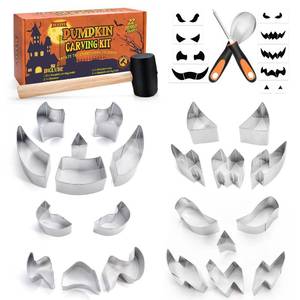 lot 6226 image: SUEFFI Pumpkin Carving Kit for Kids, 22 PSC Stainless Steel Pumpkin Carving Tools with Hammer and 2 Carving Knives, DIY Halloween Pumpkin Shape