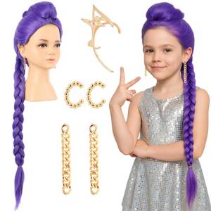 lot 6230 image: A33 Inches Long Purple Braid Anime Costume Wig �� High Temperature Heat Resistant Silk Fiber �� Natural Looking Costume Wig for Halloween Party, Cosplay (Small Size)