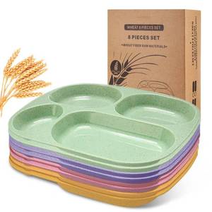 lot 6234 image: Vesici 8 Pcs 9 Unbreakable Divided Plates Food Separator Dinner Plates Reusable Compartment Lunch Trays Dishwasher Microwave Safe(Light Green, Yellow, Pink, Purple)