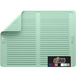 lot 6241 image: GORILLA GRIP 100% BPA-Free Patented Silicone Dish Drying Mat for Kitchen Counter, 18x16 Inch, Water Catching Ribbed Design, Easy Clean Waterproof Sink Liner, Heat Resistant, Fits Under Rack, Mint