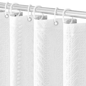 lot 6246 image: Craidlela White Thick Fabric Shower Curtain, 3D Embossed Woven Rustic Heavy Duty Cloth Shower Curtain Set, Water Repellent Weighted 230GSM Hotel Quality Machine Washable Bath Curtains with Hooks 72x72