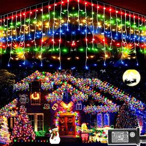 lot 6250 image: KNONEW 99ft 1216 LED Christmas Lights Outdoor 8 Modes Curtain Fairy String Light with 228 Drops, Clear Wire LED String Light Decor for Wedding Party Christmas Decorations(Multicolor)