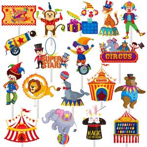 lot 6251 image: Circus Cupcake Toppers 36pcs - Carnival Party Decoration Cake Cupcake Picks for Circus Theme Birthday Party & Baby Shower