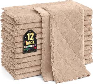 lot 6253 image: Homaxy 12 Pack Kitchen Dish Cloths (10 x 10 Inches, Tan), Super Soft and Absorbent Coral Velvet Dish Towels, Nonstick Oil Fast Drying Microfiber Cleaning Cloth, No Lint Household Dishcloths