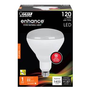 lot 6254 image: Feit Electric LED BR40 Bulb, 120W Equivalent, Dimmable, 1400 Lumens, 22 Year Life, 2700k Soft White, E26 Base Recessed Can Light Bulbs, Flood Light, Damp Rated, 1 Pack BR40DMHO927CA