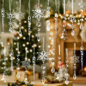 lot 6259 image: 21 PCS Clear Crystal Christmas Ornaments for Christmas Tree Decorations,Acrylic Snowflake Icicle Hanging Ornaments with Drop Pendants for Xsmas Winter Wonderland Holiday Season Home Christmas Decor