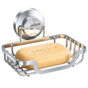 lot 6266 image: LEVERLOC Soap Dish, Soap Bar Holder for Shower Suction Cup Wall Mounted, Stainless Steel No-Drilling Removable Waterproof Sponge Holder for Bathroom Bathtub Kitchen Sink, Keep Dry, Silver