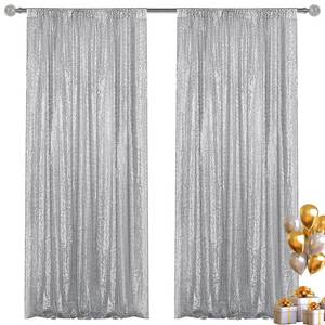 lot 6271 image: Yblut Silver Sequin Backdrop Curtain 2 Pieces 2FTx8FT Glitter Photography Backdrop for Party Wedding Birthday Christmas Decorations