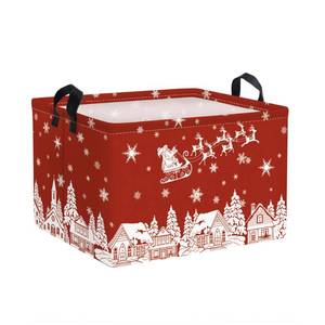 lot 6280 image: Clastyle Christmas Santa Elk Storage Basket Winter Snow House Snowflake Shelf Basket Christmas Tree Red Holiday Gift Basket Empty Collapsible Rectangle Clothes Book Toy Storage Cube