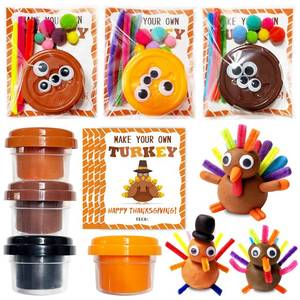 lot 6297 image: Thanksgiving Party Favors - 24 Pack Make a Turkey Playdough Kits - Funny Thasksgiving Goodie Bag Stuffers for Boys Girls Toddler School Class Classroom