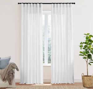 lot 6301 image: XTMYI White Curtains 84 Inches Long,Linen Semi Sheer Boho Light Filtering Textured Farmhouse Cotton Curtains for Bedroom Living Room 2 Panels Set,Back Tab Hooks Pleated
