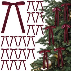 lot 6309 image: Glitinsel 24 Pcs Velvet Bows Christmas Tree Ornaments Vintage Velvet Ribbon Bows for Tree Garland Wreath Indoor Xmas Decorations(5 x 7 Inch,Width of 58,Burgundy)