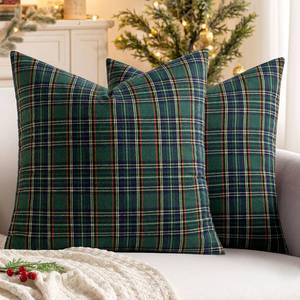lot 6318 image: MIULEE Christmas Set of 2 Scottish Tartan Plaid Throw Pillow Covers Farmhouse Classic Decorative Outdoor Square Cushion Cases for Decor Sofa Couch 18x18 Inch, Green