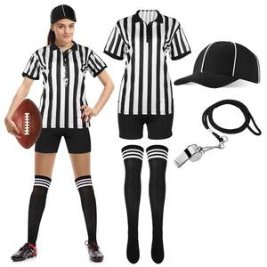lot 6321 image: SATINIOR 6 Pcs Women Referee Costume Black and White Stripe Ref Shirt Jersey Shorts Referee Hat for Halloween Party Cosplay(Medium)