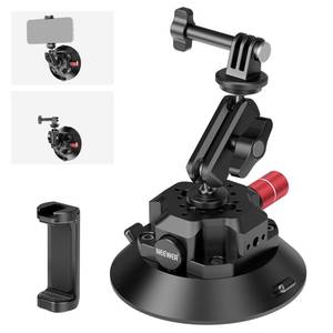 lot 6352 image: NEEWER 4.5 Suction Cup Camera Mount with Ball Head Magic Arm, 14 38 ARRI Holes, Quick Release Car Mount with Phone Holder & Action Cam Adapter Compatible with iPhone DJI Insta360, CA105