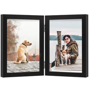 lot 6355 image: A5x7 Double Picture Frame Wooden Hinged Photo Frame Definition Glass Stand Vertically on Desktop or Tabletop Black