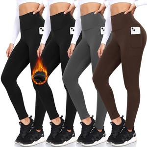lot 6357 image: FULLSOFT 4 Pack Fleece Lined Leggings with Pockets for Women High Waisted Thermal Winter Warm Yoga Pants for Workout Running Plus Size(Black,Black,Gray,Brown(4 Pack),Large-X-Large)