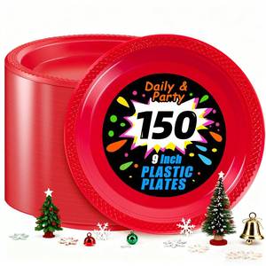 lot 7116 image: WELLIFE Red Party Plates 9 Inch -150 Count, Plastic Disposable Plates for Dinner Party Easter Mothers Day