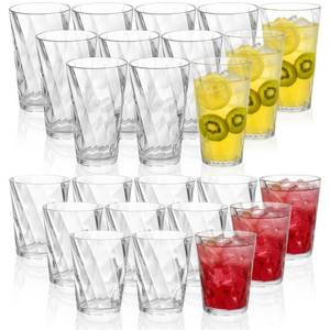 lot 7117 image: LemonRoad 24 Pack Plastic Drinking Glasses Set Reusable Clear 13.5 oz Rocks & 20 oz Water Cups Set Stackable Clear Plastic Tumblers Kitchen Drinkware for Whiskey Beer Juice Milk Water Drink Cocktail