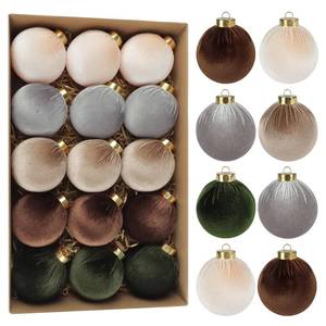 lot 7123 image: 15 PCS Velvet Christmas Tree Ornaments, 80mm3.15in Large Brown Christmas Ornaments Set Shatterproof Hanging Flocked Balls for Party Indoor Home Decor, Brown, Green, Grey, Beige