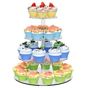lot 7132 image: 4 Tier Round Cupcake Stand, Acrylic Cupcake Display Stand for 38 Cupcakes, Clear Cupcake Holder Stand for Dessert Table, Cupcake Tower Stand for Wedding Birthday Party Graduation