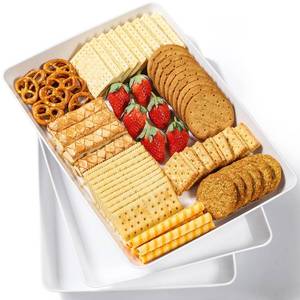 lot 7133 image: 3 Pack, 16 x 11 Large White Serving Trays Set - Reusable Plastic Serving Platters for Cookie, Appetizer, Charcuterie, Snack, Dessert, Party Food Display - Stackable Kitchen CounterTop Tray, BPA Free