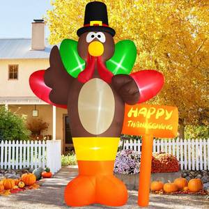 lot 7155 image: Danxilu 12 FT Giant Inflatable Turkey Thanksgiving Outdoor Decorations, Thanksgiving Inflatables with Street Signs Blow up Yard Decoration Built-in LED Lights for Garden Lawn Fall Holiday Decor