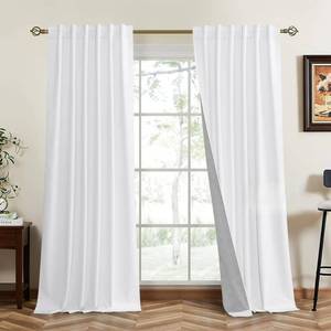 lot 7157 image: RYB HOME 100% Blackout Velvet Curtains, Thermal Insulated Room Darkening Back Tab and Rod Pocket Curtains for Living Room Nursery Bedroom, White, 52W x 90L, 2 Panels