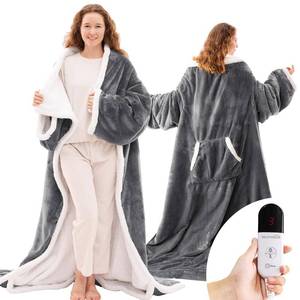 lot 7158 image: JOLLYVOGUE Wearable Heated Blanket - Heating Electric Blanket with Sleeves & Foot Pocket, Heated Throw for Adult, Birthday Gifts with 7 Heat Settings & fixed 4h Auto Shut-off (5070 Inch, Light Grey)