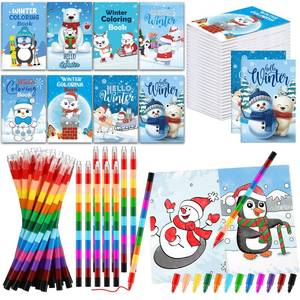 lot 7164 image: Fulmoon 144 Pcs Christmas Coloring Books for Kids Bulk with Crayons Animals Polar Bear Penguin Winter Mini Activity Books for Kids Stuffer Filler Holiday Fun and Games Activity