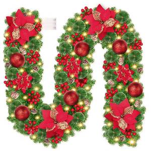 lot 7165 image: Christmas Garland with Lights, 9FT Lighted Christmas Garland with 30 LED, Prelit Garland Battery Operated Garland Christmas Decorations for Stairs Railing Fireplace Mantle Front Door Porch Home