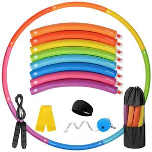 lot 7167 image: Phobby Weighted Exercise Hoop for Adults, 2.8lbs Adjustable Fitness Hoop, Detachable Hoops with Resistance Band, Headband & Jump Rope, Portable Home Gym Workout Set