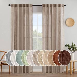 lot 7173 image: MIULEE Taupe Linen Curtains 84 Inch Length for Bedroom Living Room, Soft Thick Linen Textured Window Drapes Semi Sheer Light Filtering Back Tab Rod Pocket Burlap Look Farmhouse Country Decor, 2 Panels
