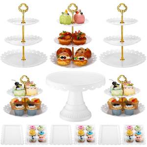 lot 7188 image: Willinglong 12 Pcs Dessert Table Display Stand Set Include 5 Cupcake HolderCup Cake Tier Tower 1 Round Lace Cake Stand and 6 Serving Tray Combo for Party Birthday Baby Shower Wedding Round(White)