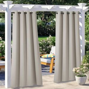 lot 7194 image: NICETOWN 2 Panels Patio Curtains for Outdoor Waterproof, Machine Washable Rustproof Grommet Thermal Insulated Room Darkening Outdoor Drapes Privacy for Balcony, W52 x L108, Natural