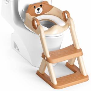 lot 7195 image: Rabb 1st Potty Training Seat, Upgrade Toddler Toilet Seat for Kids Boys Girls, 2 in 1 Potty Training Toilet for Kids, Splash Guard Anti-Slip Pad Step Stool��Brown��