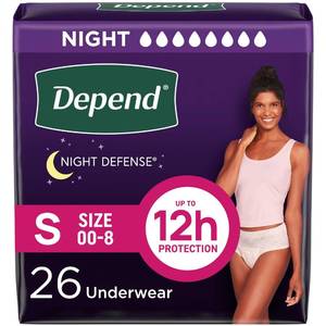 lot 7200 image: Depend Night Defense Adult Diapers, Incontinence & Postpartum Bladder Leak Underwear for Women, Disposable, Overnight, Small, Blush, 26 Count, Packaging May Vary