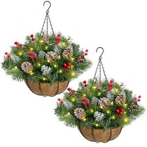 lot 7205 image: Waipfaru 2 Pcs Christmas Hanging Baskets for Outdoors, Outdoor Christmas Porch Decorations with Lights, Artificial Xmas Greenery for Front Porch Patio Outside Urn Fillers Winter Decor