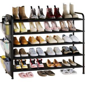 lot 7207 image: Housen Solutions 5 Tier Shoe Rack Storage for 20-25 Pairs, Metal Shoe Organizer for Closet, Entryway, Free Standing Shoes Rack shelf with Side Pocket Black