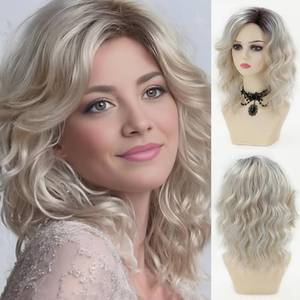 lot 8293 image: SEVENCOLORS Medium Length Blonde Wavy Wigs for White Women Natural Looking White Blonde Curly Wigs Synthetic Womens Wigs for Daily Party Cosplay