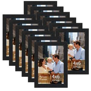 lot 8303 image: Lyeasw 4x6 Picture Frames Black 12 Pack, Matted Wood Grain Lightweight 4 x 6 Photo Frames for Wall Collage and Desk & Home Decor, with Horizontal or Vertical Placement.