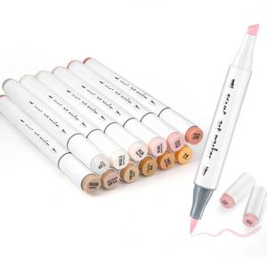 lot 8316 image: SFAIH Skin Tone Brush Tip Alcohol Markers - 12 Light Skin Colors Double Tipped Art Markers for Artist Adult Coloring Illustration, Gifts for Artist Adult, Dual Tip Brush & Chisel - Refillable Ink