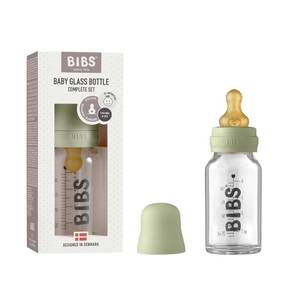 lot 8322 image: BIBS Baby Glass Bottle Complete Set 110 ml  BPA Free Natural Rubber  Made in Denmark  Sage