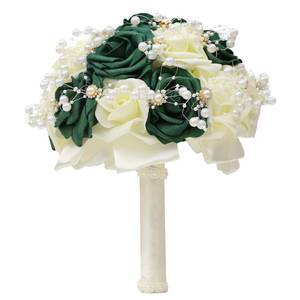 lot 8346 image: IUTZCAXU Round Green Ivory Artificial PE Rose Bouquet with Pearl and Rhinestone for Bridal Toss and Bridesmaids Suit for Wedding Party