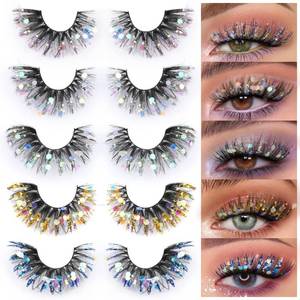lot 8353 image: Zegaine Glitter Colored False Eyelashes Wispy 5 Pairs Dramatic Cat Eye Festival Lashes Pack 5 Styles