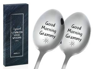 lot 8358 image: INNObeta Grammy Gifts, 2 Pcs Stainless Steel Engraved Coffee Spoons, Ice Cream Spoons for Grandma, Gift Ready Package